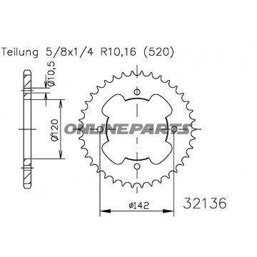 Rear Sprocket 38Tooth Pitch 520 Blackinner Diameter 120 Bolt Spacing 142