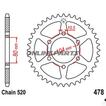 Rear Sprocket 40 Tooth Pitch 520Inner Diameter 080 Bolt Spacing 104