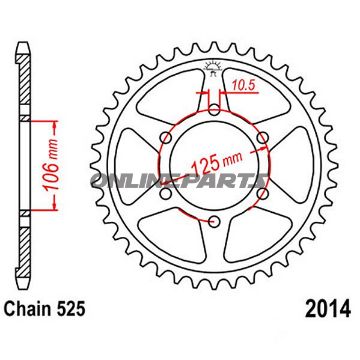 Rear Sprocket 37 Tooth Pitch 525Inner Diameter 106 Bolt Spacing 125