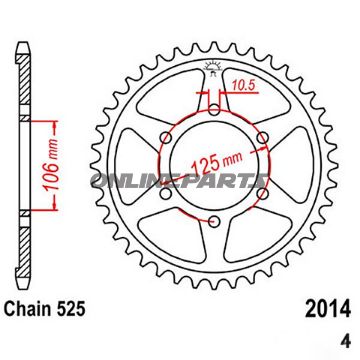 Rear Sprocket 42 Tooth Pitch 525Inner Diameter 106 Bolt Spacing 125