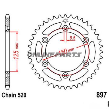 Rear Sprocket 53 Tooth Pitch 520Inner Diameter 125 Bolt Spacing 150