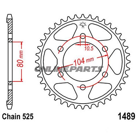 Rear Sprocket 44 Tooth Pitch 525Inner Diameter 080 Bolt Spacing 104