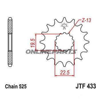 Front Sprocket 16 Tooth Pitch 525Narrow Spline Inner Diameter 19.5/22