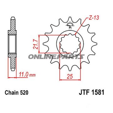 Front Sprocket 13 Tooth Pitch 520Narrow Spline Inner Diameter 21.6/25