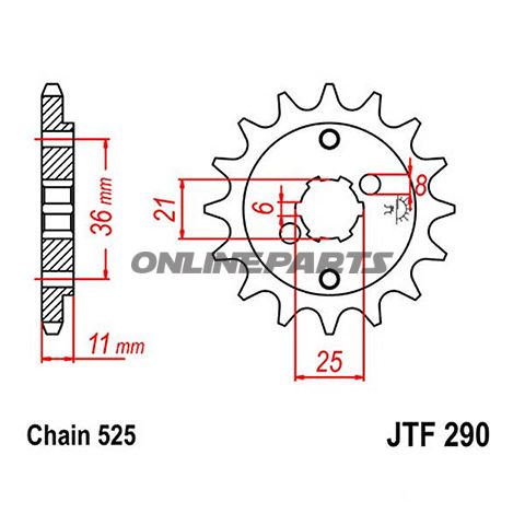 Front Sprocket 14 Tooth Pitch 525Large Spline 6 Inner Diameter 21/25