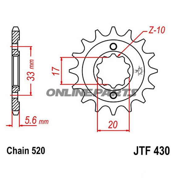 Front Sprocket 12 Tooth Pitch 520Narrow Spline Inner Diameter 16.7/20
