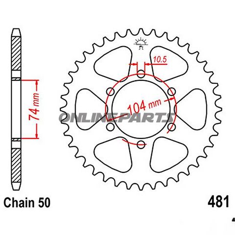 Rear Sprocket 45 Tooth Pitch 530Inner Diameter 074 Bolt Spacing 104