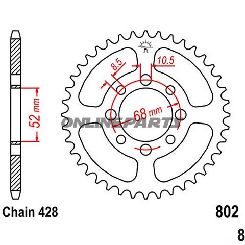 Rear Sprocket 36 Tooth Pitch 428Inner Diameter 052 Bolt Spacing 068