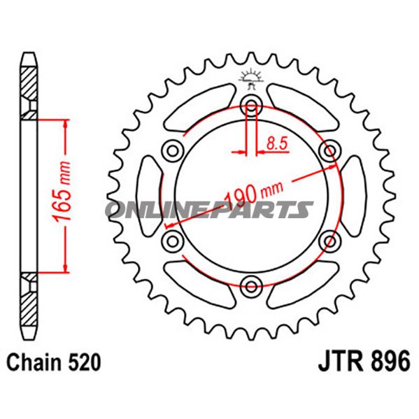 Rear Sprocket 52 Tooth Pitch 520Inner Diameter 165 Bolt Spacing 190