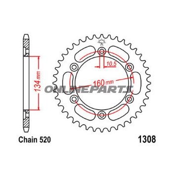 Rear Sprocket 40 Tooth Pitch 520Inner Diameter 134 Bolt Spacing 160