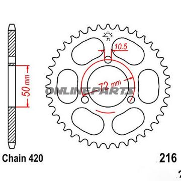 Rear Sprocket 40 Tooth Pitch 420Inner Diameter 050 Bolt Spacing 072