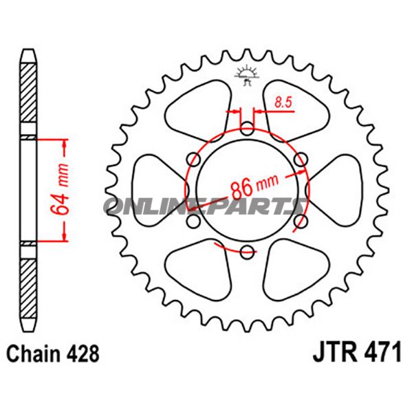 Rear Sprocket 45 Tooth Pitch 428Inner Diameter 064 Bolt Spacing 086