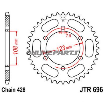 Rear Sprocket 43 Tooth Pitch 428Inner Diameter 108 Bolt Spacing 123