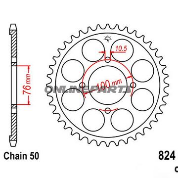 Rear Sprocket 40 Tooth Pitch 530Inner Diameter 076 Bolt Spacing 100