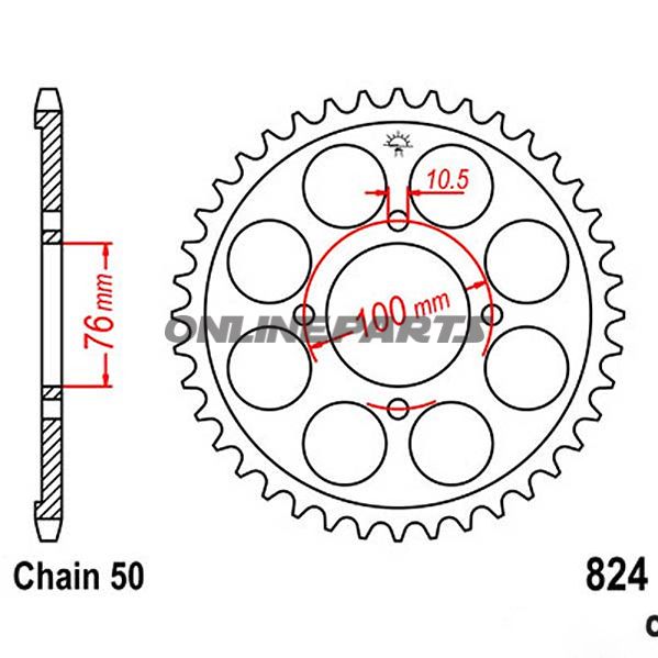 Rear Sprocket 40 Tooth Pitch 530Inner Diameter 076 Bolt Spacing 100