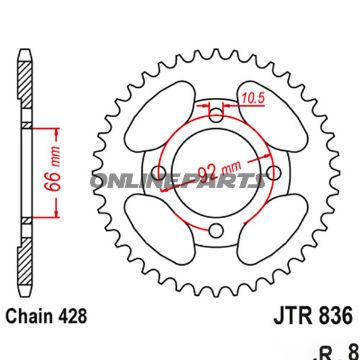 Rear Sprocket 39 Tooth Pitch 428Inner Diameter 066 Bolt Spacing 092