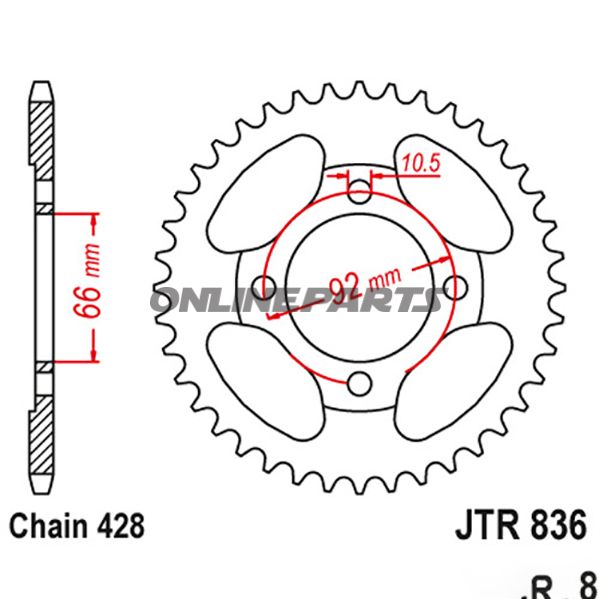 Rear Sprocket 39 Tooth Pitch 428Inner Diameter 066 Bolt Spacing 092