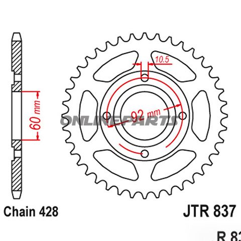 Rear Sprocket 39 Tooth Pitch 428Inner Diameter 060 Bolt Spacing 092