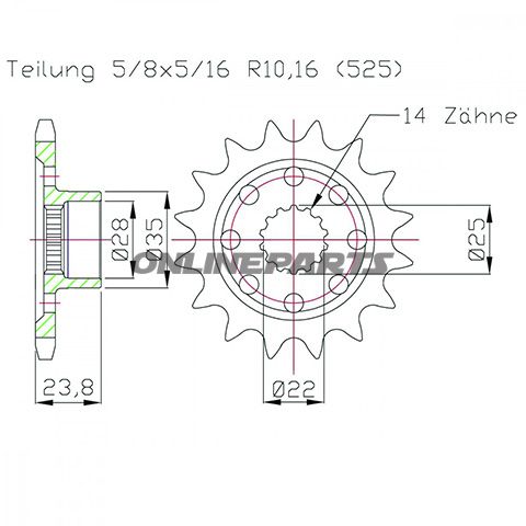 Front Sprocket Racing 16 Tooth Pitch 525