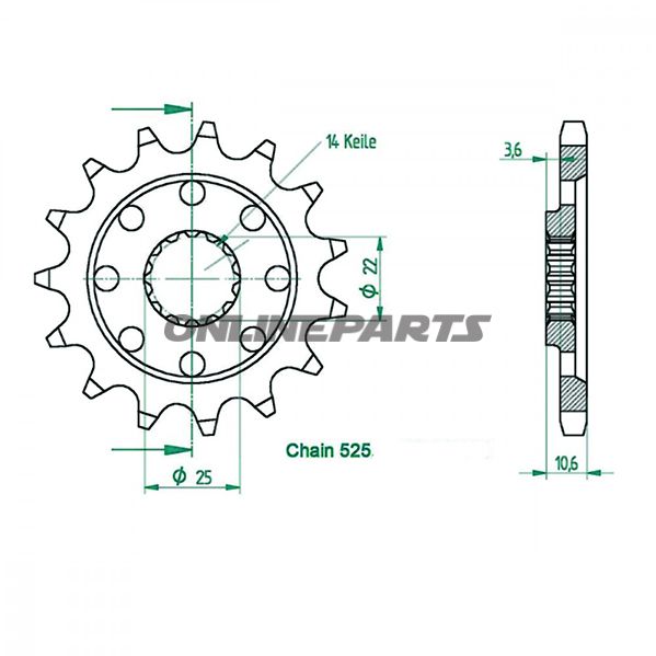 Front Sprocket Racing 14 Tooth Pitch 525
