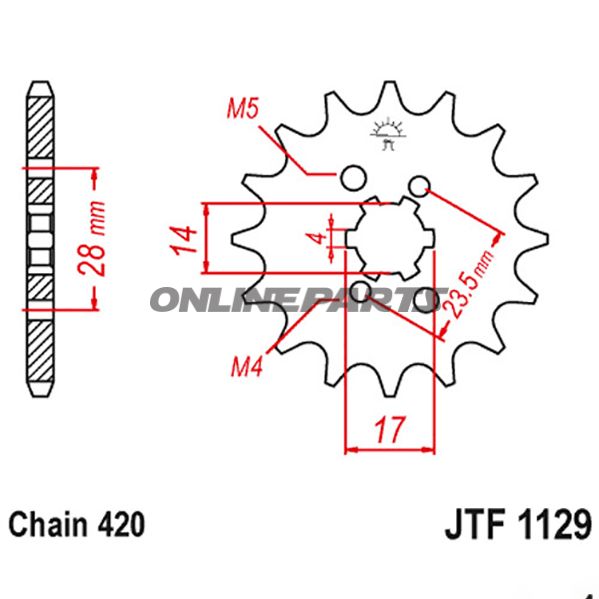 Front Sprocket 15 Tooth Pitch 420Large Spline 4 Inner Diameter 14/17