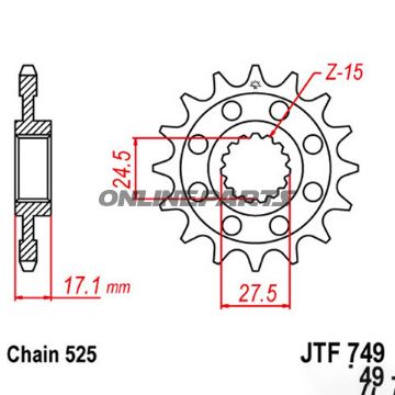 Front Sprocket Racing 16 Tooth Pitch 525Narrow Spline Inner Diameter 24.5/27.5