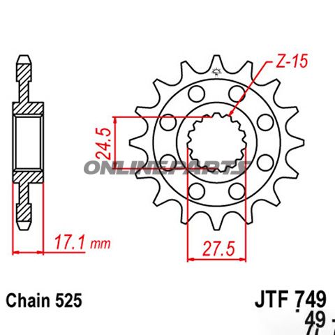 Front Sprocket Racing 16 Tooth Pitch 525Narrow Spline Inner Diameter 24.5/27.5