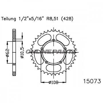 Rear Sprocket 54 Tooth Pitch 428 Blackinner Diameter 062 Bolt Spacing 108