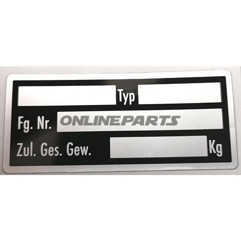 Typenschild Selbstklebendeinzeln