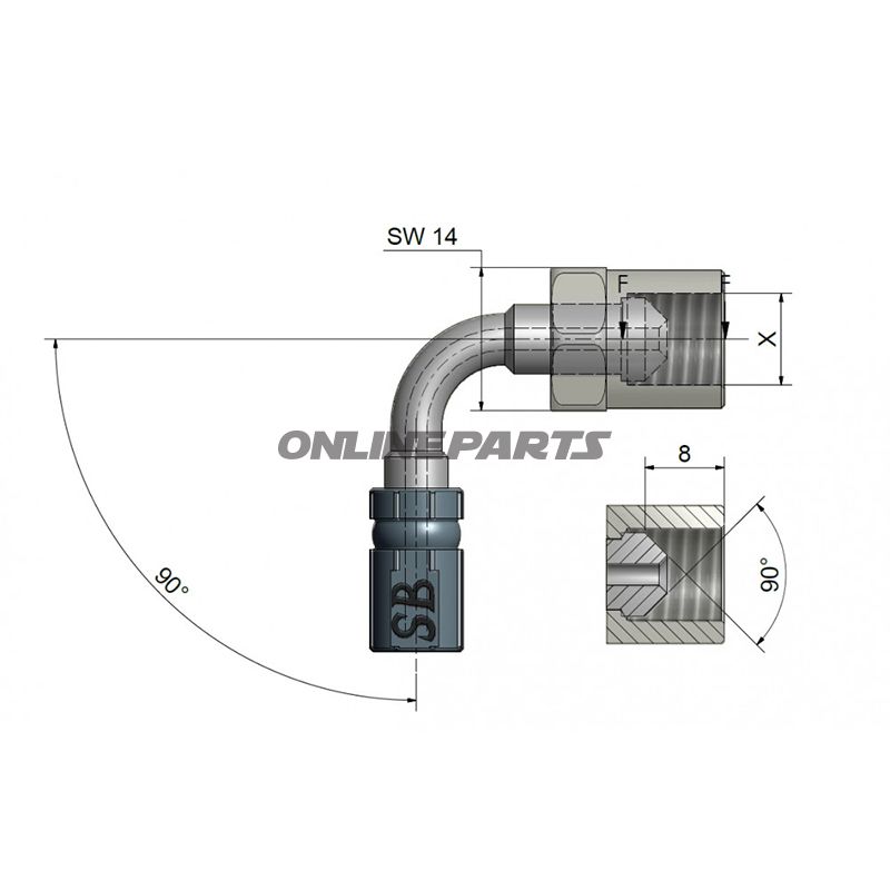 Innengewinde Beweglich Variotyp639 90 3/8-24 Unf Edelstahl