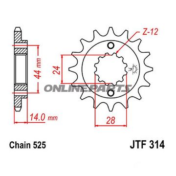 Fortandhjul 16 T, Størrelse 525Narrow Spline 24/28.7