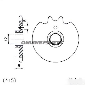 Fortandhjul 12 T, Størrelse 415Narrow Spline Inner Diameter 12/13