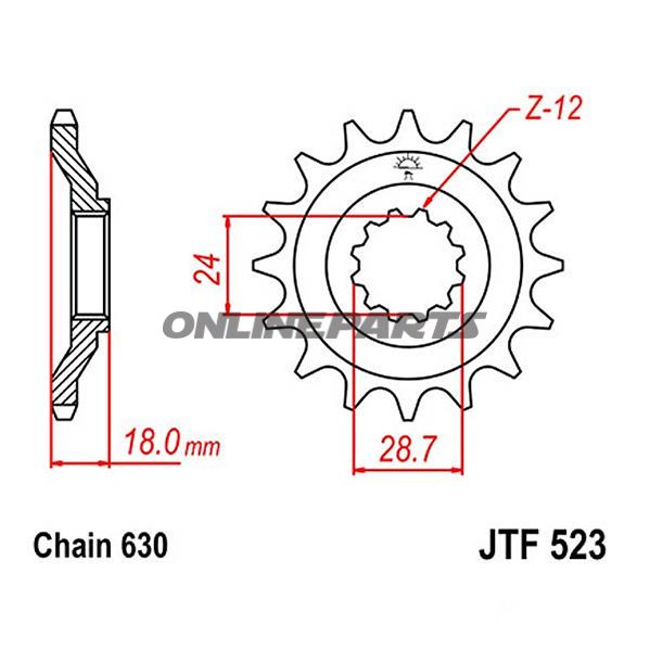 Fortandhjul 15 T, Størrelse 630Narrow Spline Inner Diameter 24/28.5