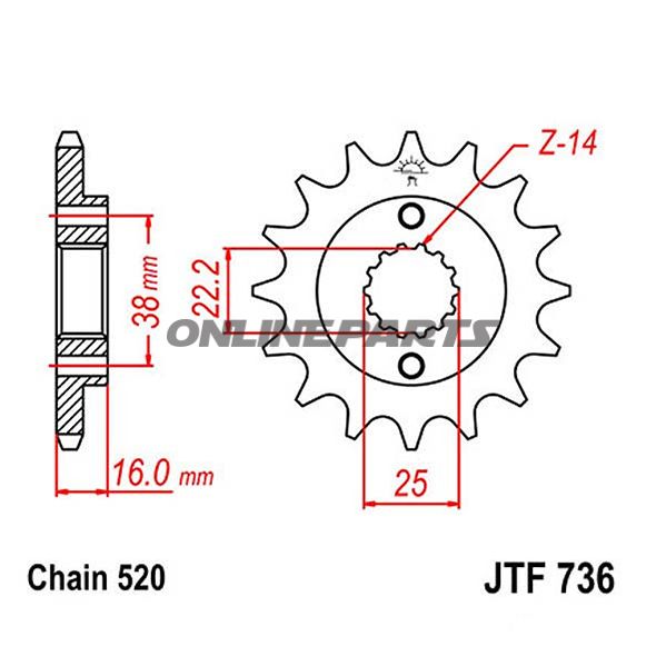 Fortandhjul 15 T, Størrelse 520Narrow Spline 22/25