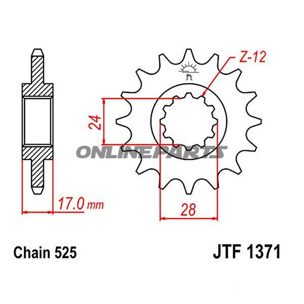 Fortandhjul 15 T, Størrelse 525Narrow Spline 24/28