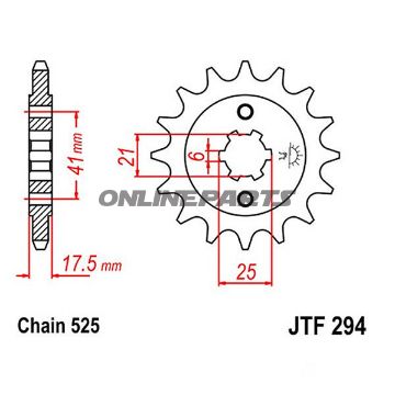 Fortandhjul 14 T, Størrelse 525Large Spline 6 Inner Diameter 21/25