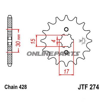 Fortandhjul 15 T, Størrelse 428Large Spline 4 Mm 15/17