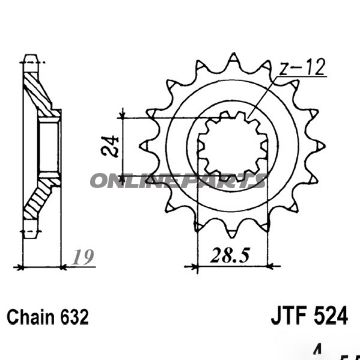 Fortandhjul 15 T, Størrelse 632Narrow Spline Inner Diameter 24/28.5