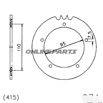Bagtandhjul 42 T, Størrelse 415Inner Diameter 095 Bolt Spacing 110