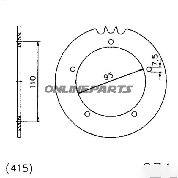 Bagtandhjul 42 T, Størrelse 415Inner Diameter 095 Bolt Spacing 110