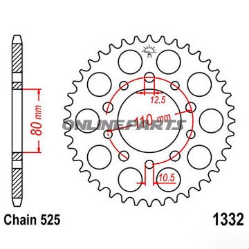 Bagtandhjul 36 T, Størrelse 525Inner Diameter 80 Bolt Spacing 110