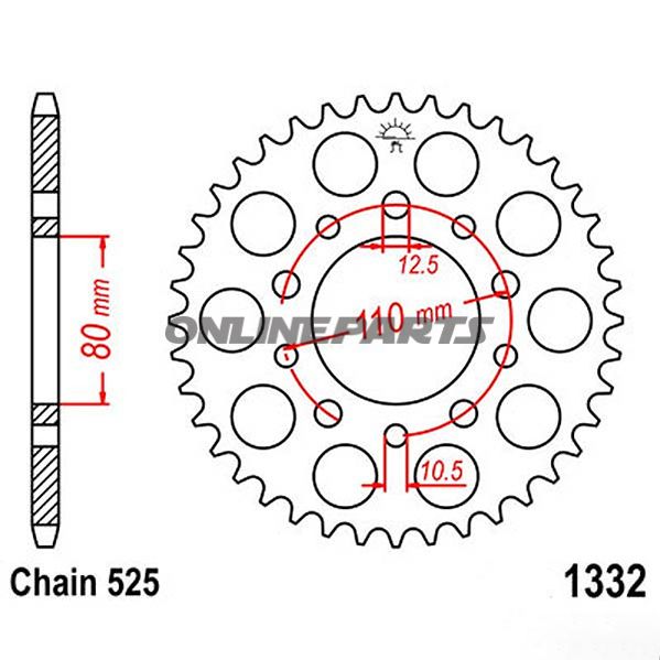 Bagtandhjul 36 T, Størrelse 525Inner Diameter 80 Bolt Spacing 110