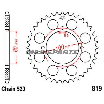 Bagtandhjul 47 T, Størrelse 520Inner Diameter 080 Bolt Spacing 100