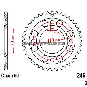 Bagtandhjul 36 T, Størrelse 530Inner Diameter 70 Bolt Spacing 110
