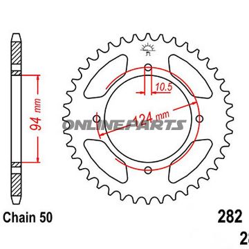 Bagtandhjul 37 T, Størrelse 530Inner Diameter 94 Bolt Spacing 124