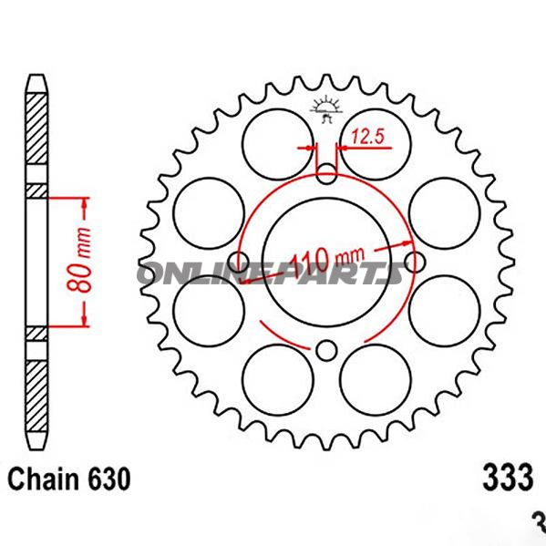 Bagtandhjul 41 T, Størrelse 630Inner Diameter 80 Bolt Spacing 110