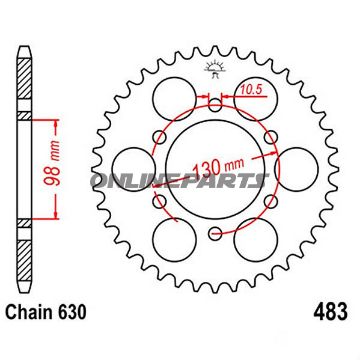 Bagtandhjul 33 T, Størrelse 630Inner Diameter 98 Bolt Spacing 130