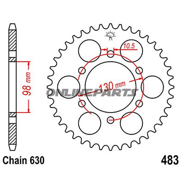 Bagtandhjul 33 T, Størrelse 630Inner Diameter 98 Bolt Spacing 130
