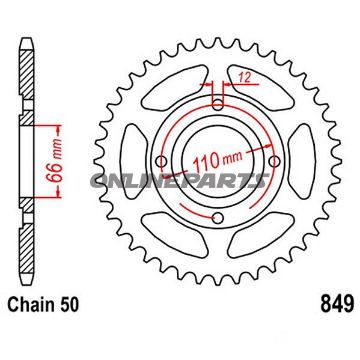 Bagtandhjul 38 T, Størrelse 530Inner Diameter 66 Bolt Spacing 110
