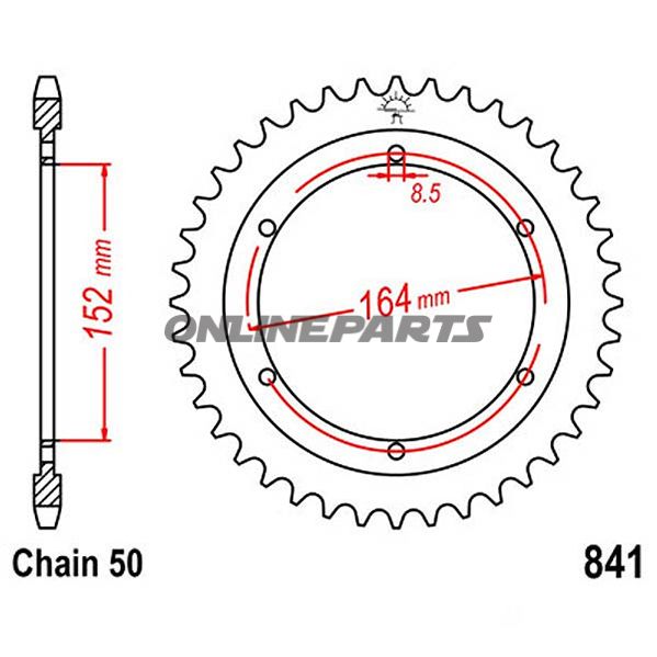 Bagtandhjul 42 T, Størrelse 530Inner Diameter 152 Bolt Spacing 164